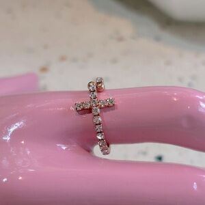 Rose Gold Crystal Cross Ring Slim & Dainty